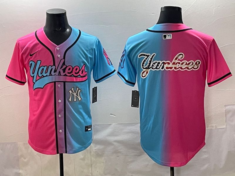 Men 2025 New York Yankees Blank Blue pink Game Nike MLB Jersey style 0011->new york yankees->MLB Jersey